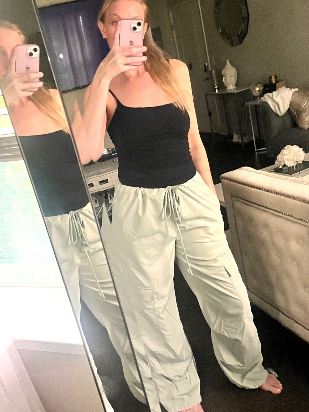 sage green windbreaker drawstring jogger pants